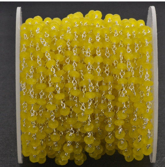 Yellow Chalcedony Silver Plated Wire Wrapped Beads Rosary Chain - GemmartUSA (762802274351)