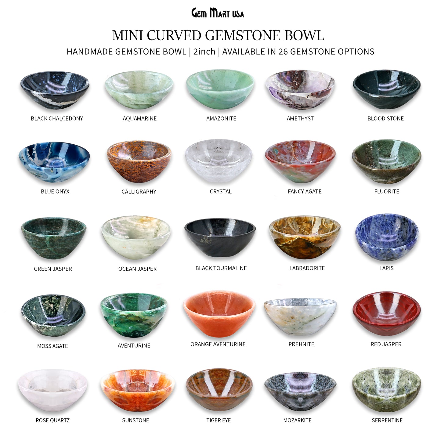 Natural Gemstone Mini Carved Gemstone Bowl Cup 2 inch