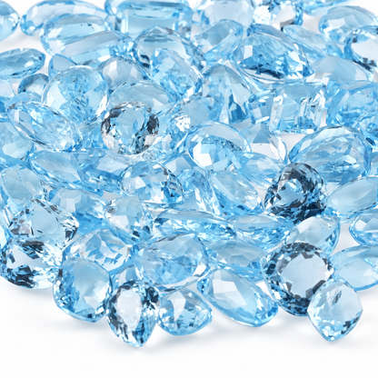 Blue Topaz Wholesale Gemstones, 100% Natural Semi-Precious Gems, Blue Faceted Loose Gems, 10-20mm, Mixed, 50+ Carats