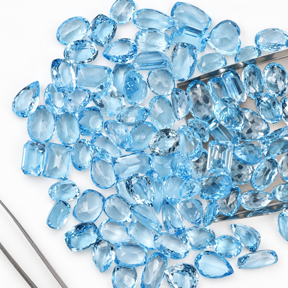 Blue Topaz Wholesale Gemstones, 100% Natural Semi-Precious Gems, Blue Faceted Loose Gems, 10-20mm, Mixed, 50+ Carats