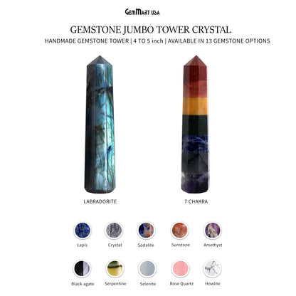 Gemstone Jumbo Tower Crystal Tower Obelisk Healing Meditation Gemstones 4-5 Inch