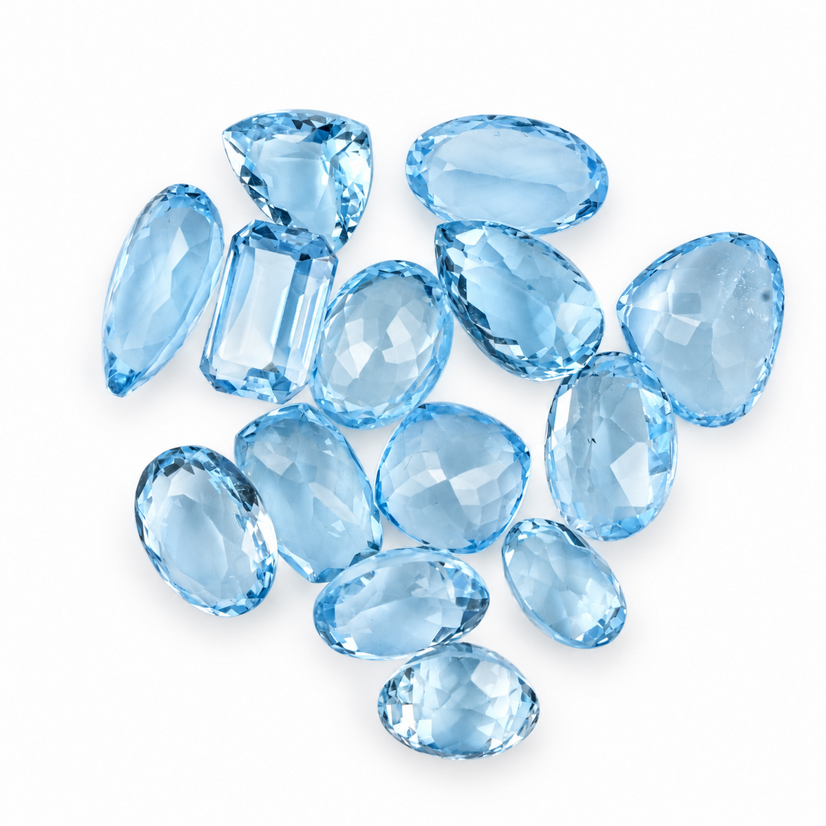 Blue Topaz Wholesale Gemstones, 100% Natural Semi-Precious Gems, Blue Faceted Loose Gems, 10-20mm, Mixed, 50+ Carats