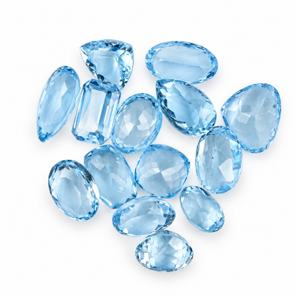 Blue Topaz Wholesale Gemstones, 100% Natural Semi-Precious Gems, Blue Faceted Loose Gems, 10-20mm, Mixed, 50+ Carats
