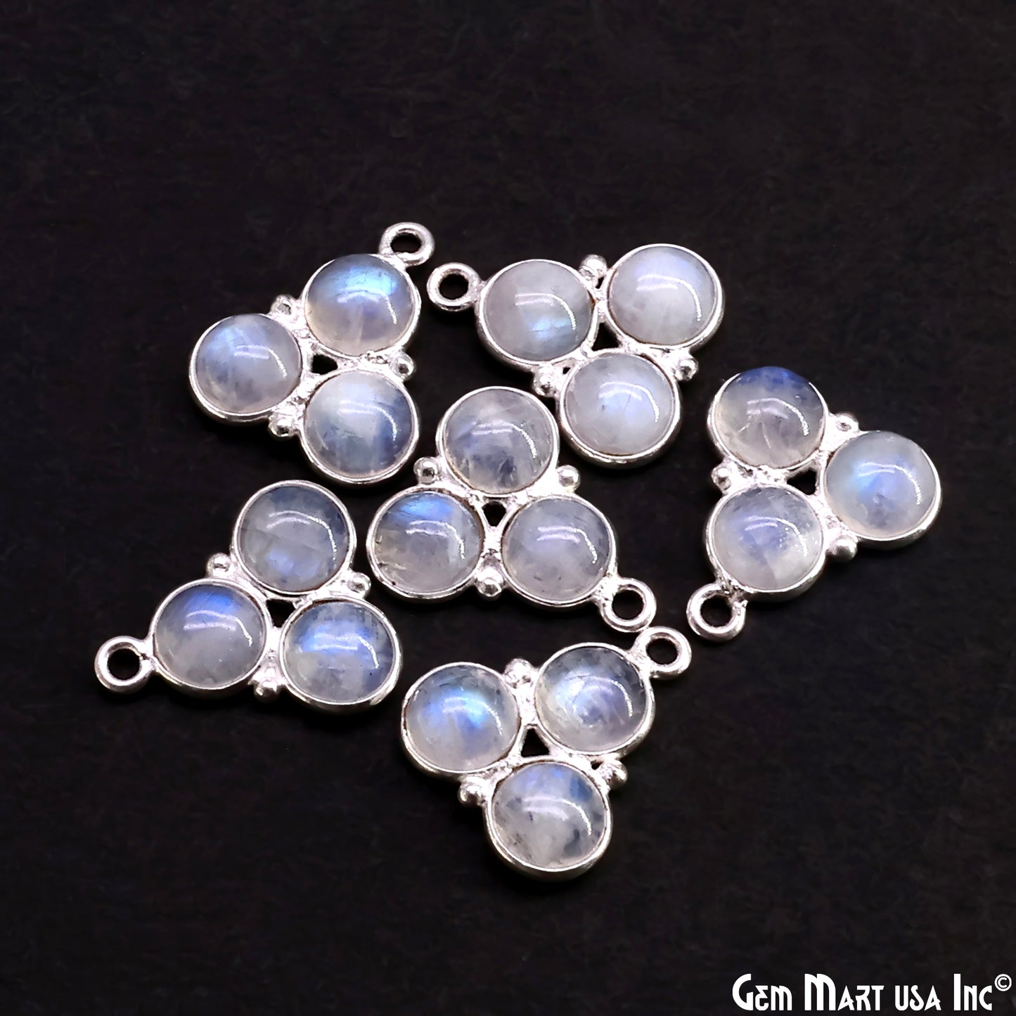 Rainbow Moonstone Gemstone 16x13mm Prong Setting Silver Plated Component Connector