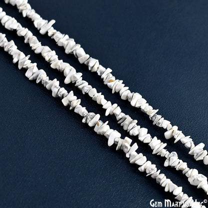 Howlite Chip Beads, 34 Inch, Natural Chip Strands, Drilled Strung Nugget Beads, 3-7mm, Polished, GemMartUSA (CHHW-70001)