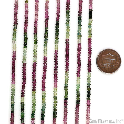 Multi Tourmaline Rondelle Beads, 13 Inch Gemstone Strands, Drilled Strung Nugget Beads, Faceted Round, 2.5mm