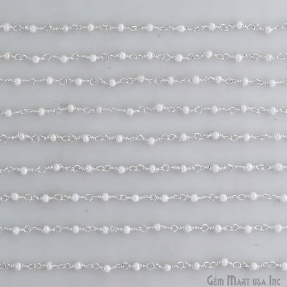 Synthetic Pearl Faceted 2mm Silver Plated Beaded Wire Wrapped Rosary Chain