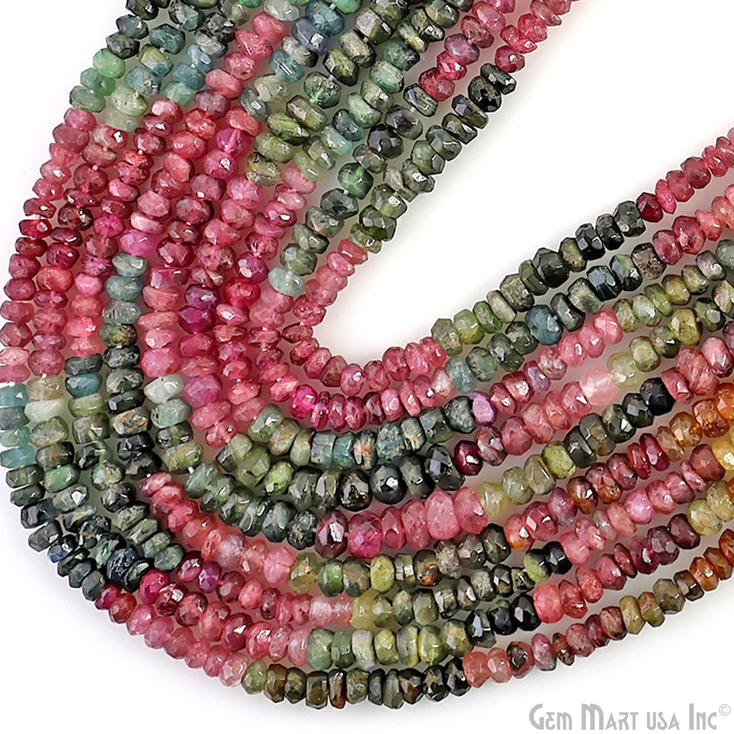 Multi Tourmaline Rondelle Beads, 13 Inch Gemstone Strands, Drilled Strung Nugget Beads, Faceted Round, 3.5-4mm