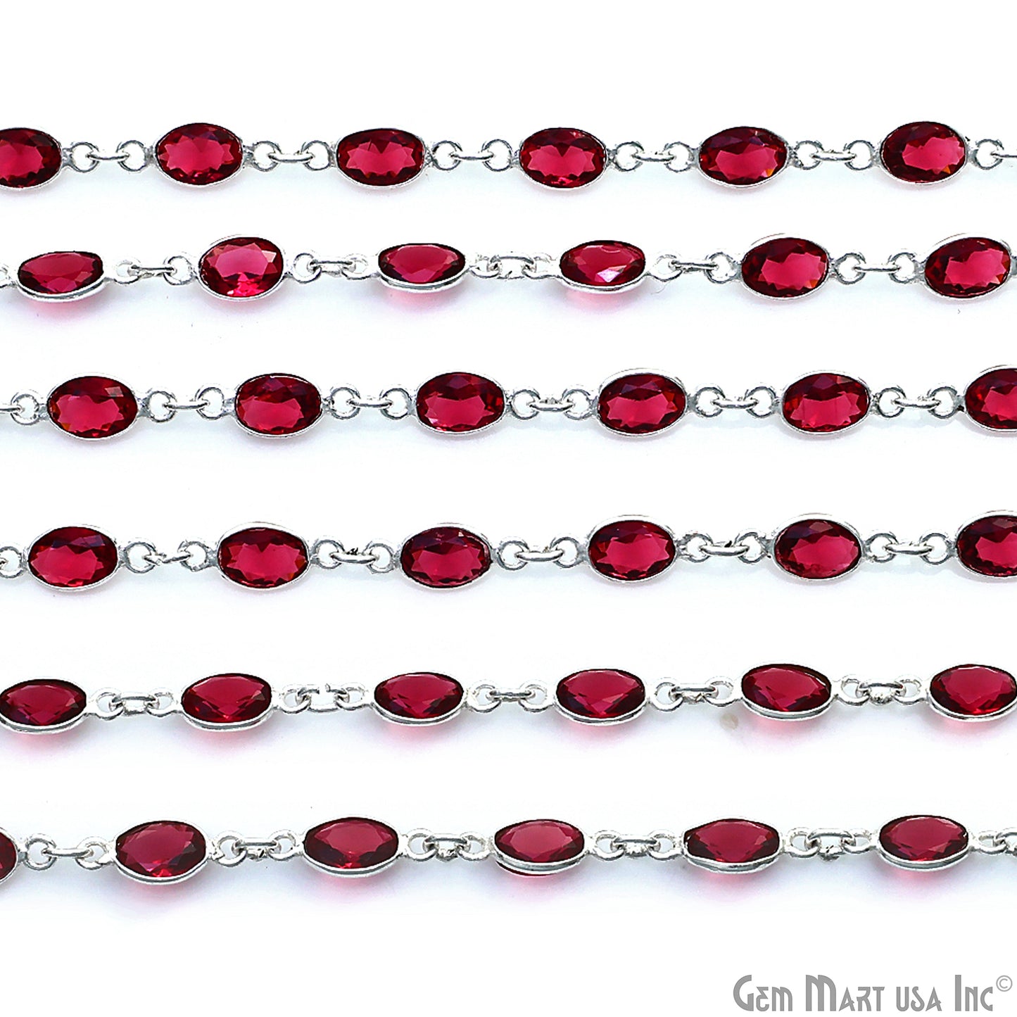 Pink Tourmaline Oval 7x5mm Bezel Link Silver Plated Continuous Connector Chain