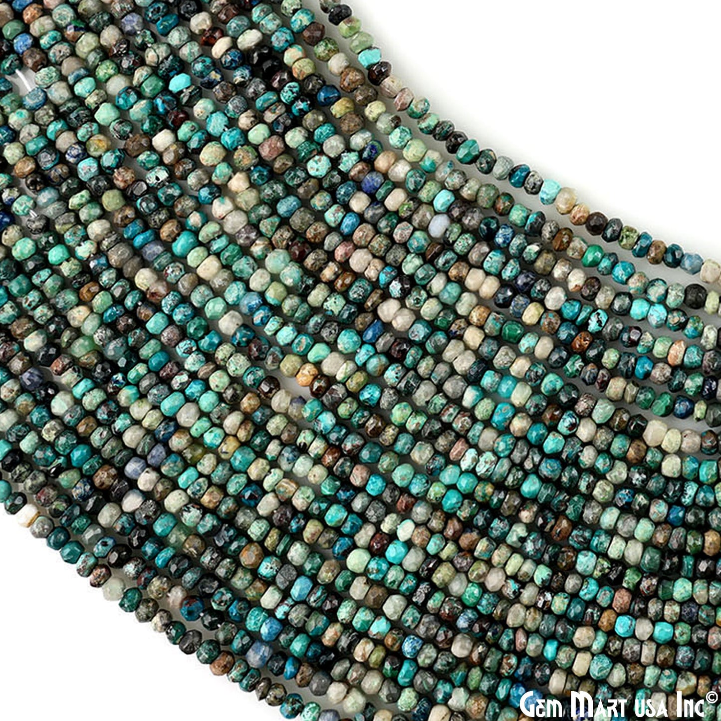 Chrysocolla Rondelle Beads, 13 Inch Gemstone Strands, Drilled Strung Nugget Beads, Faceted Round, 3-4mm