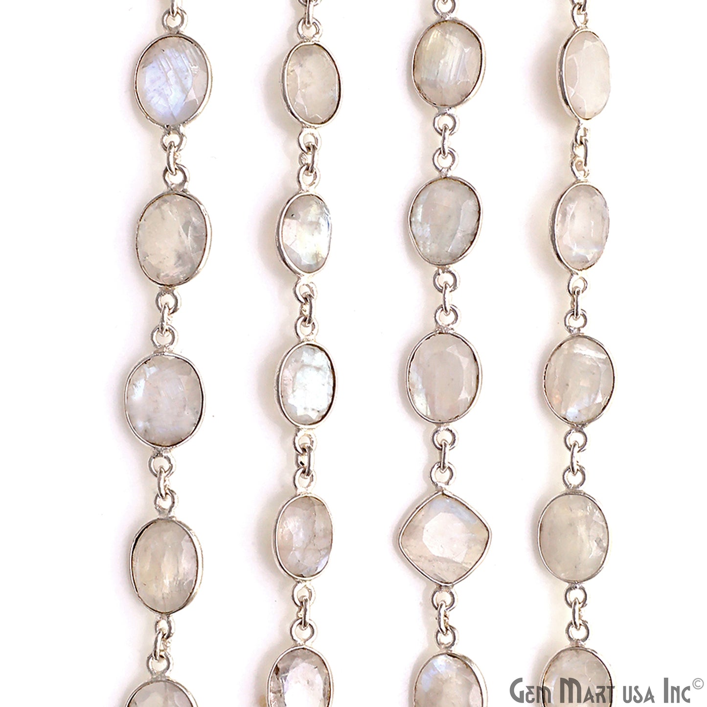 Rainbow Moonstone 10mm Mix Shape Silver Bezel Continuous Connector Chain