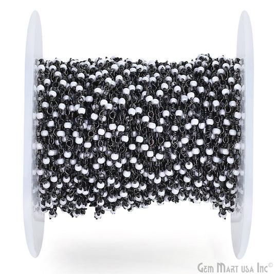 Synthetic Pearl Cabochon Beads 2-2.5mm Oxidized Gemstone Rosary Chain