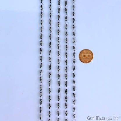 Rainbow Moonstone Round Beads 4-5mm Oxidized Wire Wrapped Rosary Chain