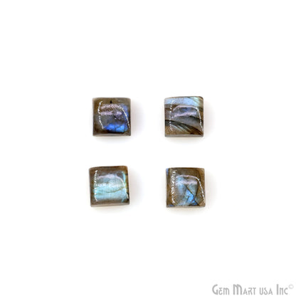 Labradorite Wholesale Gemstones, 100% Natural Semi-Precious Gems, Blue Flash Cabochon Loose Gems, 10mm, Square, 4PC Lot