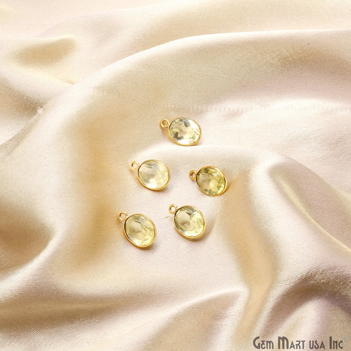 Oval 9x11mm Brilliant Cut Gold Plated Bezel Single Bail Connector