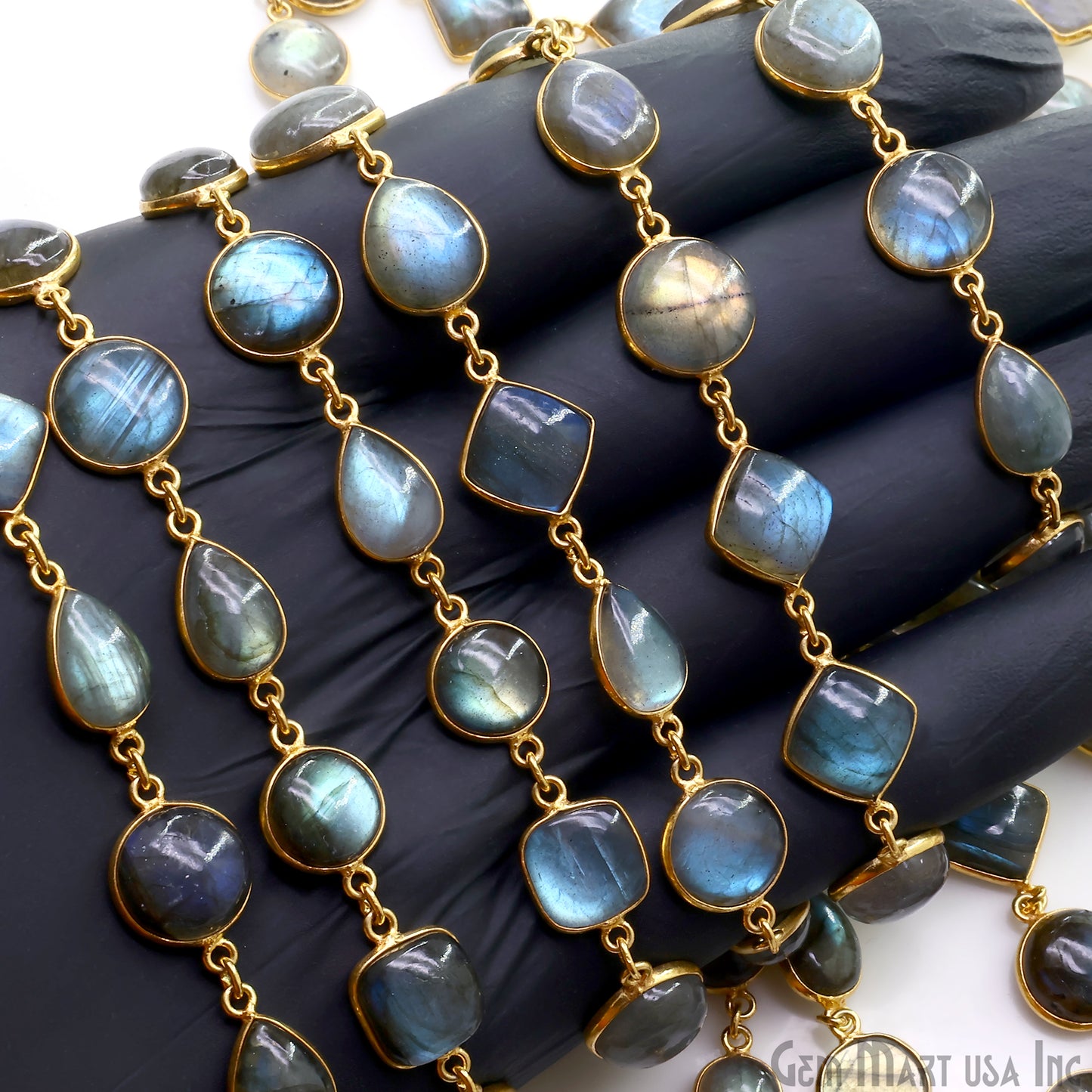 Labradorite Cabochon 10mm Mix Shape Gold Plated Bezel Continuous Connector Chain