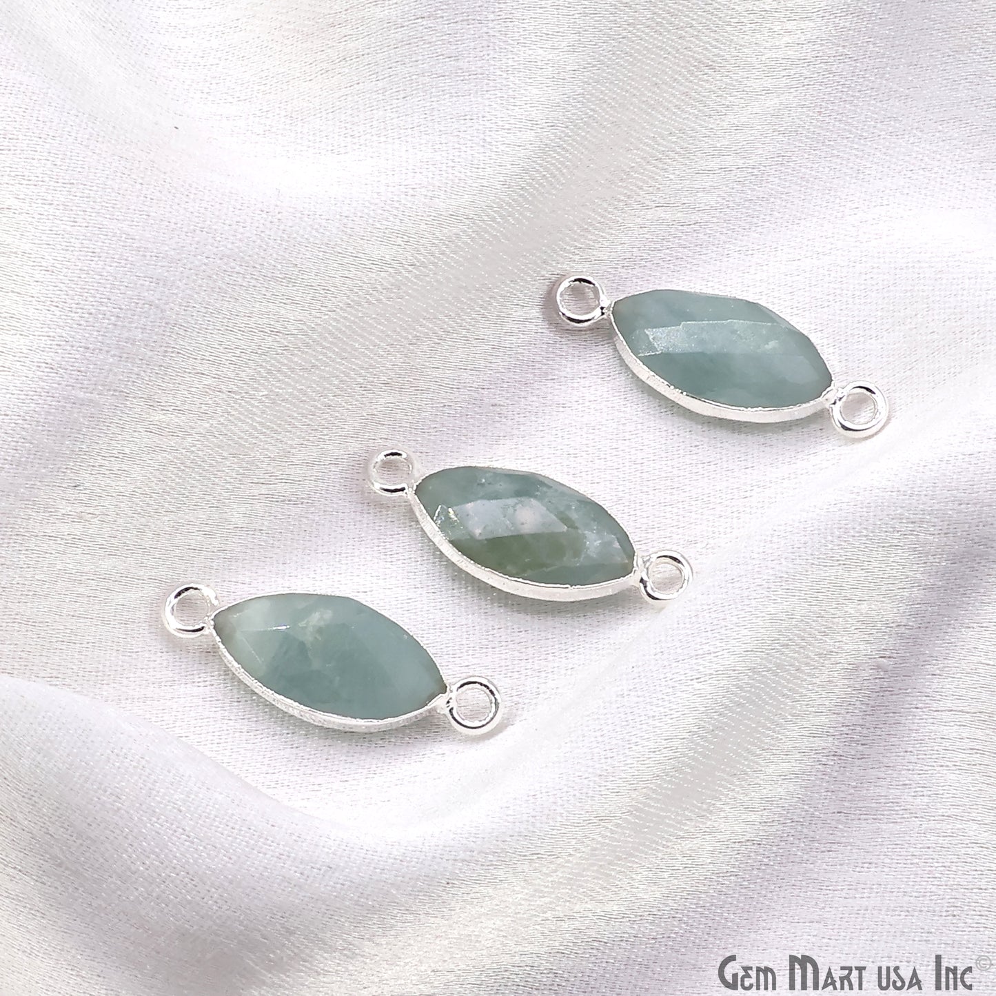 Aquamarine 8x16mm Marquise Double Bail Silver Electroplated Gemstone Connector