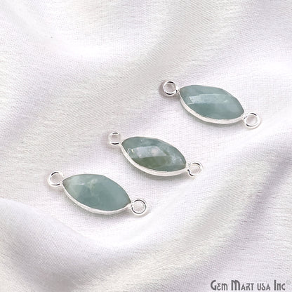 Aquamarine 8x16mm Marquise Double Bail Silver Electroplated Gemstone Connector