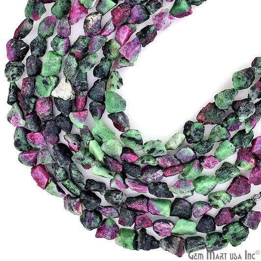 Ruby Zoisite Rough Beads, 9 Inch Gemstone Strands, Drilled Strung Briolette Beads, Free Form, 7x5mm