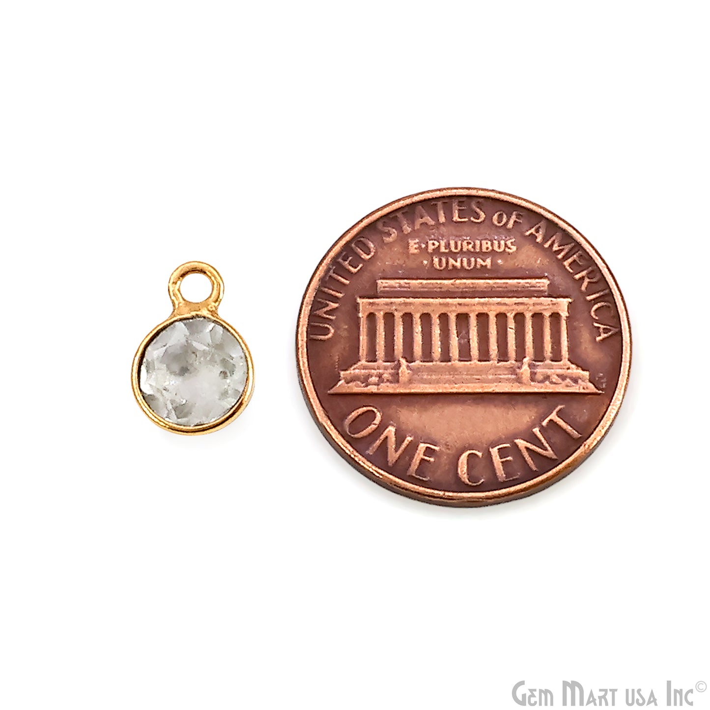 Round 7mm Brilliant Cut Gold Plated Bezel Single Bail Gemstone Connector