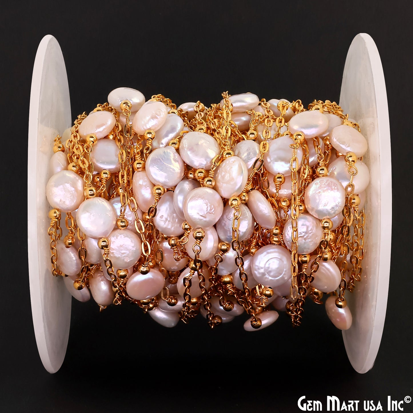 Pearl Round 10mm Gold Plated Link Bezel Connector Chain