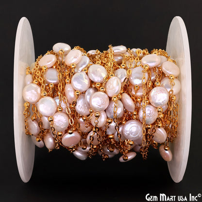 Pearl Round 10mm Gold Plated Link Bezel Connector Chain