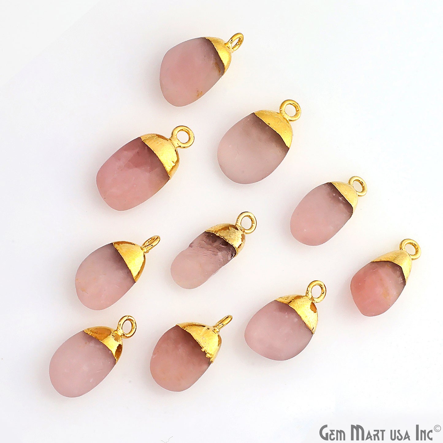 Rose Quartz Matte Beads 23x12mm Single Bail Gold Electroplated Gemstone Connector