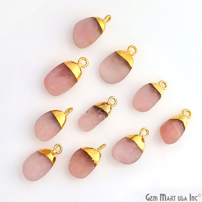 Rose Quartz Matte Beads 23x12mm Single Bail Gold Electroplated Gemstone Connector