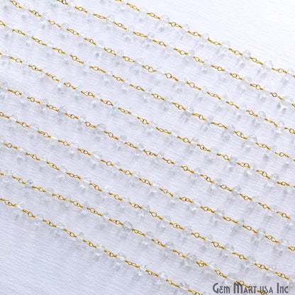 White Topaz Faceted 5-6mm Gold Wire Wrapped Beads Rosary Chain