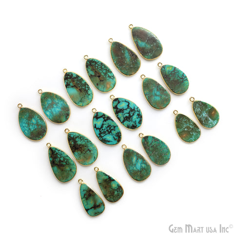 Turquoise Jasper Pears Gold Plated Single Bail Bezel Smooth Slab Slice Thick Gemstone Connector 31x17mm 1 Pair