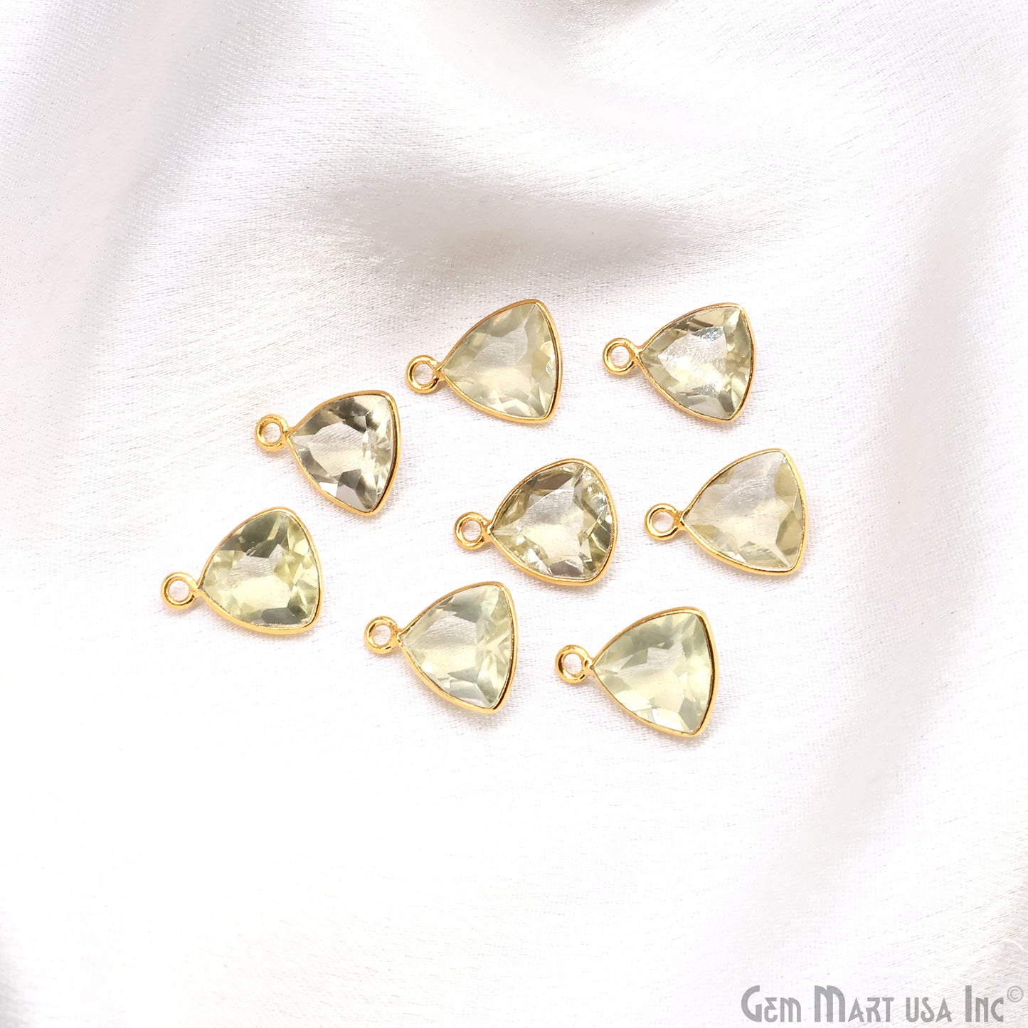 Lemon Topaz Trillion 10mm Brilliant Cut Gold Plated Bezel Single Bail Gemstone Connector