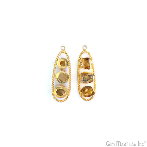 Citrine Rough Gemstone Free Form Oval Gold Plated Twisted Bezel setting 44x16mm DIY Earring Pendant Connector