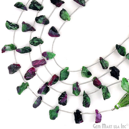 Ruby Zoisite Rough Beads, 9.5 Inch Gemstone Strands, Drilled Strung Briolette Beads, Free Form, 12x20mm