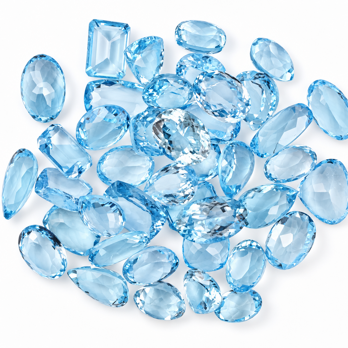 Blue Topaz Wholesale Gemstones, 100% Natural Semi-Precious Gems, Blue Faceted Loose Gems, 10-20mm, Mixed, 50+ Carats