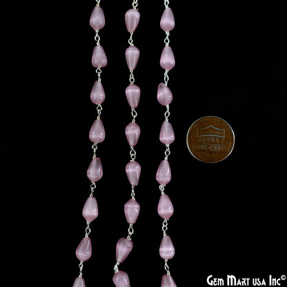 Pink Monalisa 9x4mm Silver Plated Beads Rosary Chain