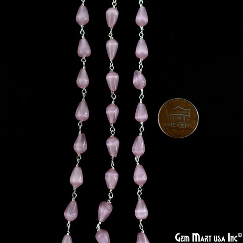 Pink Monalisa 9x4mm Silver Plated Beads Rosary Chain