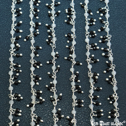 Rainbow & Black Spinel 2.5-3mm Faceted Beads Silver Plated Cluster Dangle Rosary Chain