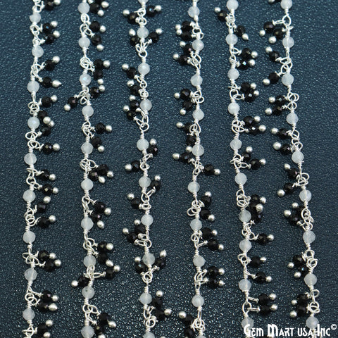 Rainbow & Black Spinel 2.5-3mm Faceted Beads Silver Plated Cluster Dangle Rosary Chain