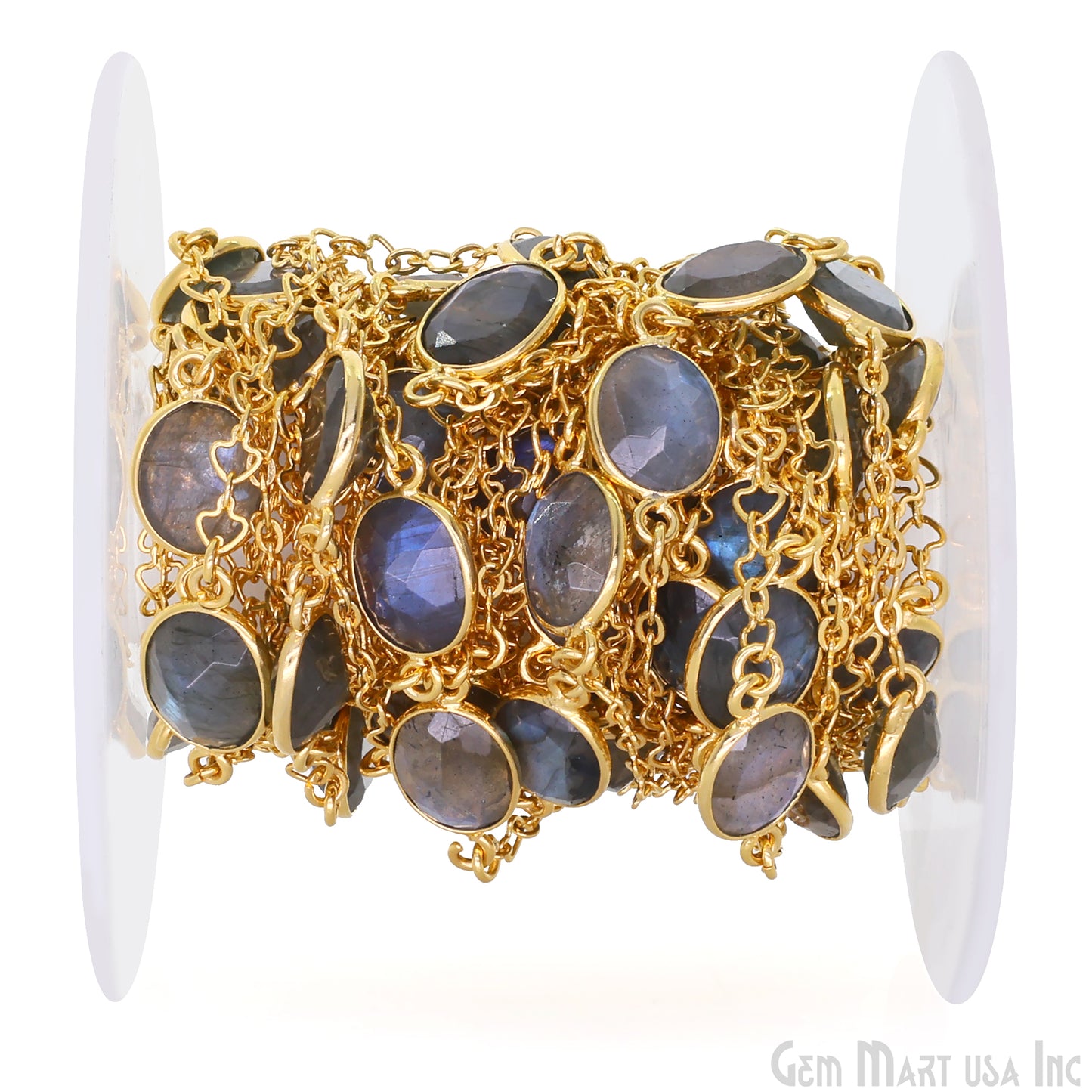 Labradorite Faceted 9x11mm Oval Gold Plated Connector Bezel Link Chain