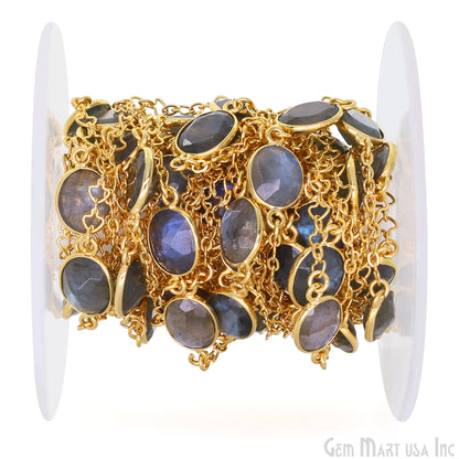 Labradorite Faceted 9x11mm Oval Gold Plated Connector Bezel Link Chain