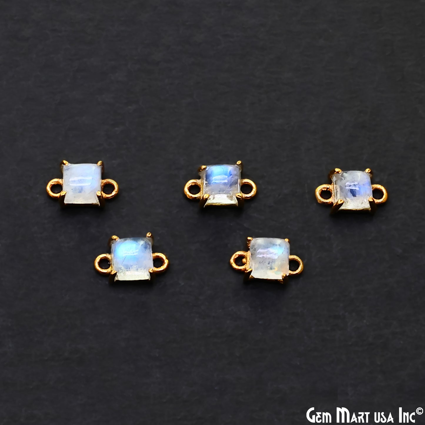 Rainbow Moonstone Cabochon Square Prong Gold Plated Bail Connector