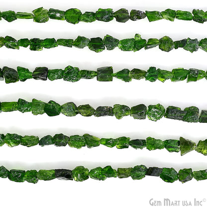 Chrome Diopside Rough Beads, 9 Inch Gemstone Strands, Drilled Strung Briolette Beads, Free Form, 7x5mm