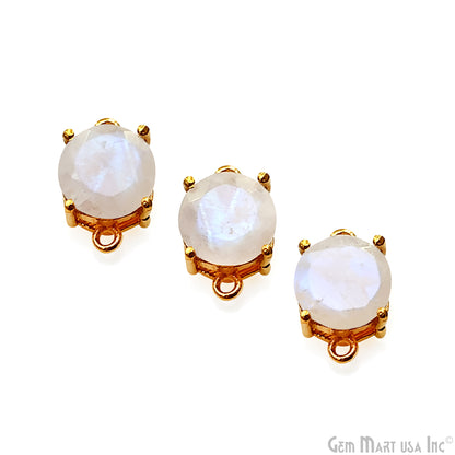 Rainbow Moonstone Prong Setting Gold Plated Flashy Gemstone Connector