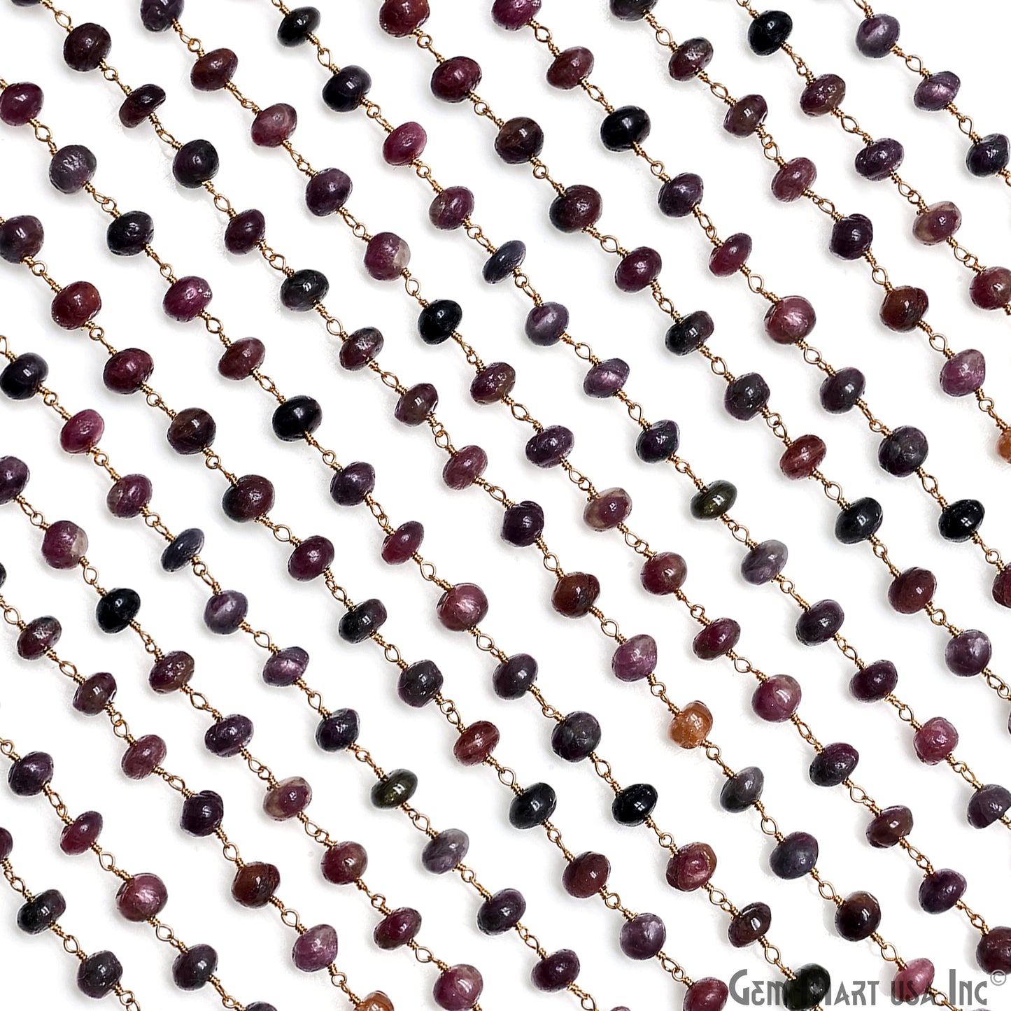 Multi Tourmaline Cabochon Beads 6-7mm Gold Plated Gemstone Rosary Chain