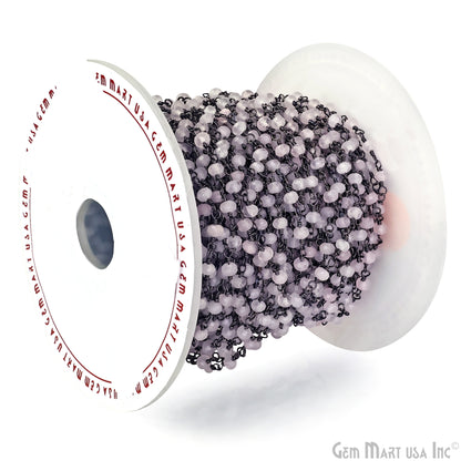 Rose Quartz 3mm Oxidized Wire Wrapped Gemstone Beads Rosary Chain