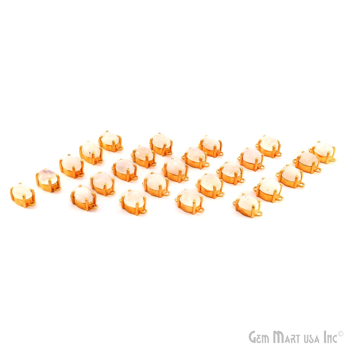 Rainbow Moonstone Cabochon Oval Prong Gold Plated Bail Connector