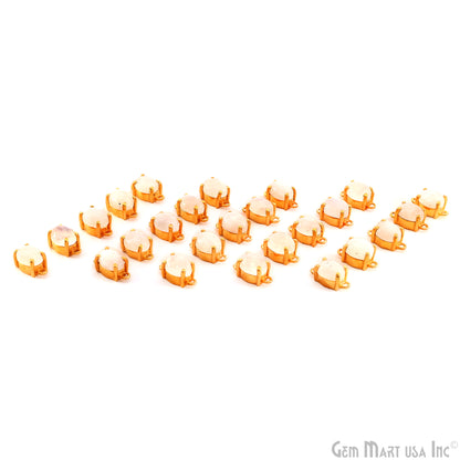 Rainbow Moonstone Cabochon Oval Prong Gold Plated Bail Connector