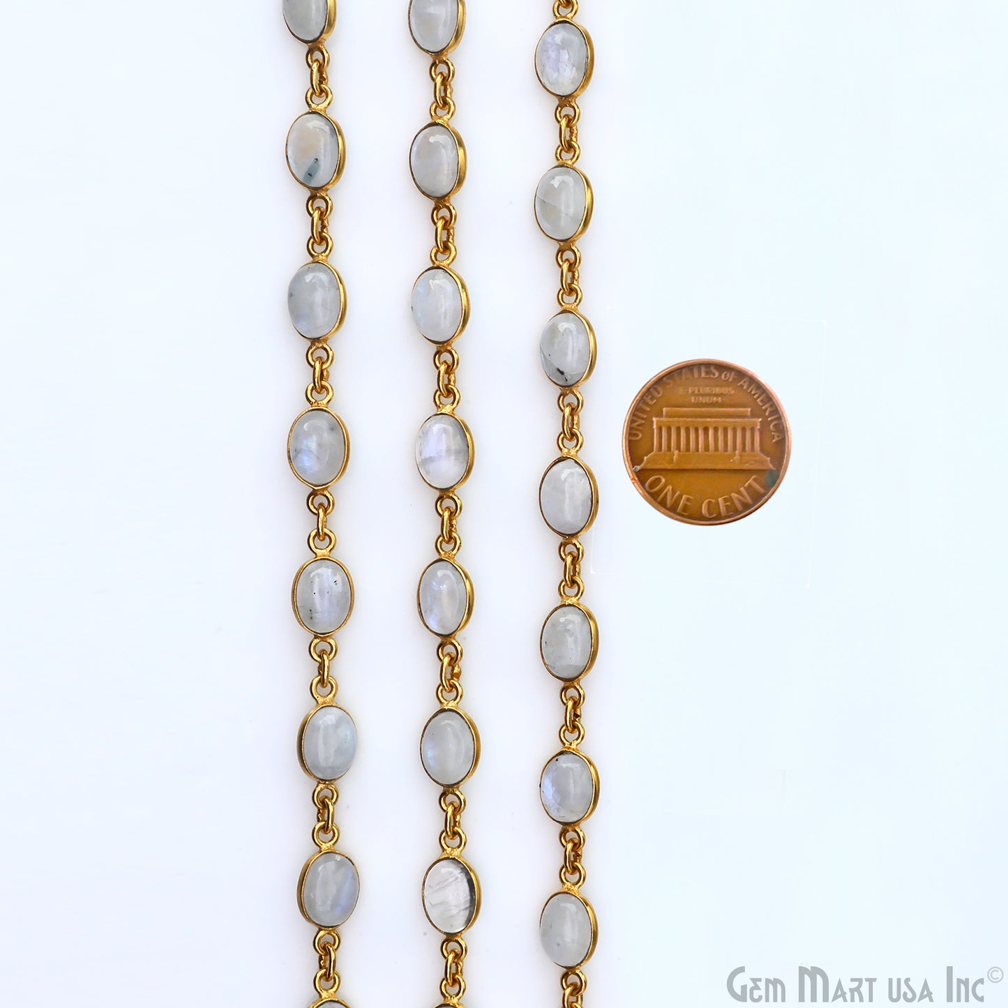 Rainbow Moonstone 6x8mm Oval Gold Plated Bezel Cabochon Continuous Connector Chain