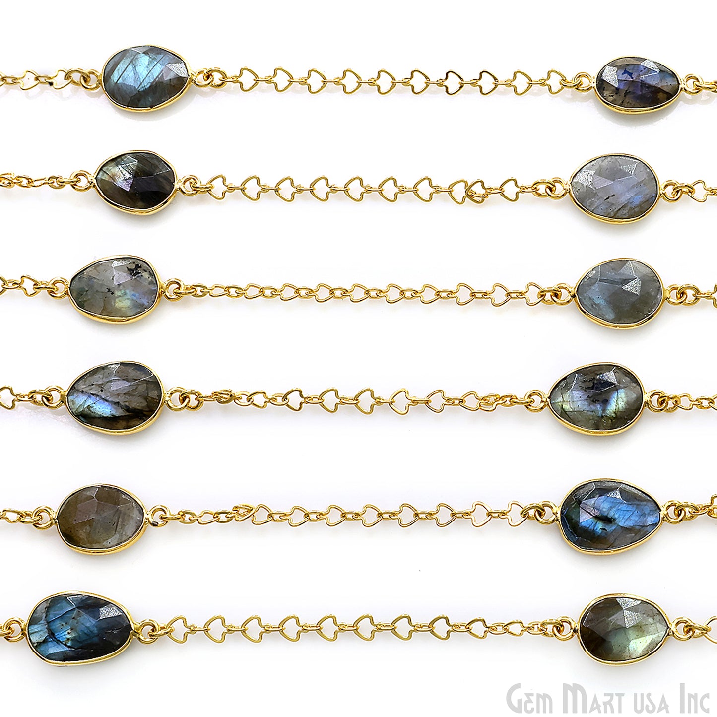 Labradorite Faceted 10-15mm Free Form Shape Gold Plated Connector Bezel Link Chain