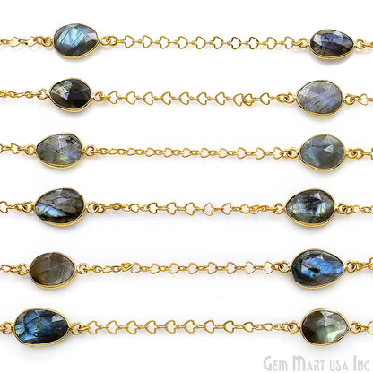Labradorite Faceted 10-15mm Free Form Shape Gold Plated Connector Bezel Link Chain